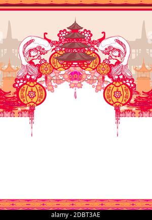 koï japonais et bâtiment ancien - cadre décoratif Banque D'Images