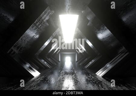 3D Illustration d'un navire spatial de science-fiction ou d'un tunnel de station spatiale à l'intérieur. Banque D'Images