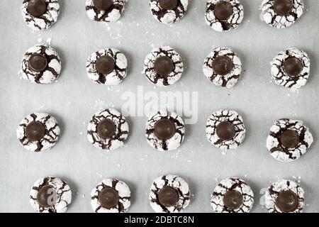 Biscuits à la crinkle au chocolat en poudre de sucre Banque D'Images