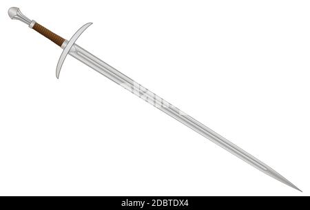 Typique d'une épée d'un chevalier de vieux isolé sur fond blanc Banque D'Images