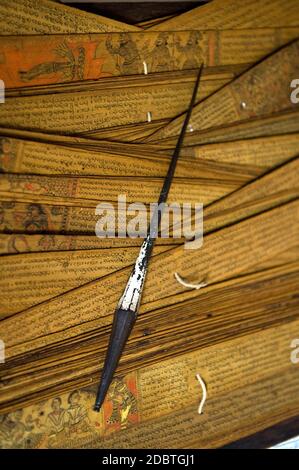 PONDICHÉRY, INDE - février 2017 : l'Institut français de Pondichéry dispose d'une collection de 8,600 manuscrits religieux hindous et de documents similaires. Banque D'Images