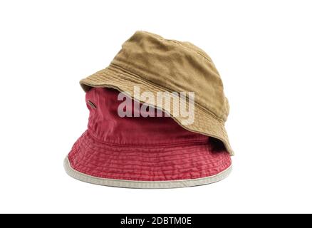 tissu vert et rouge panama isolé sur fond blanc, gros plan Banque D'Images