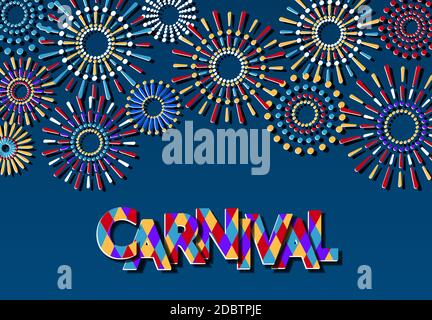 Inscription carnaval avec l'ombre. Multi-couleur d'artifice. Découper du papier. Flyer, invitation. Vector illustration Banque D'Images