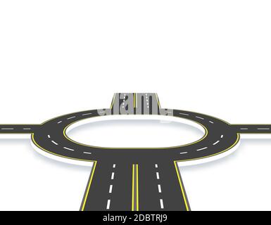 Route, autoroute, rond-point en perspective avec l'ombre. Deux voies et quatre voies avec le même marquage. Vector illustration Banque D'Images