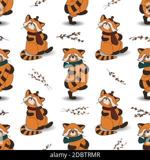 Motif d'automne avec animaux. Panda rouge. Acorns. Arrière-plan de l'automne. Imprimé pour les textiles et les tissus pour enfants. Animaux mignons. Vecteur illustrat Banque D'Images