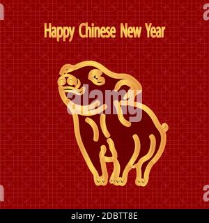 Zodiaque 2019 cochon. Message d'inscription avec le Nouvel An chinois. Porcelet doré motif. vector illustrator Banque D'Images