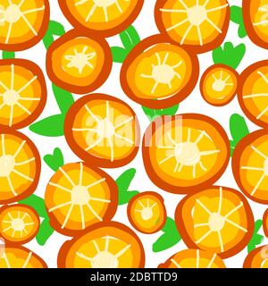 Arrière-plan d'été lumineux. Motif orange sans couture. Cercles orange. Fruits. Banque D'Images