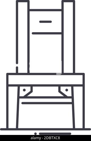 Icône de chaise en bois, illustration isolée linéaire, vecteur de ligne mince, signe de conception de Web, symbole de concept de contour avec trait modifiable sur fond blanc. Illustration de Vecteur