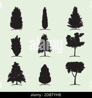 Tree Collection Flat icône avec neuf types de plantes différents illustration vectorielle Illustration de Vecteur