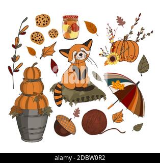 Illustration du jour de Thanksgiving. Bonjour, automne. Ensemble d'autocollants d'automne Vector Banque D'Images