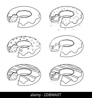 Ensemble de contours divers beignes bitten avec arrosage et vitrage. Produits de boulangerie avec garniture. Les Buns vectoriels sont encadrées en isométrique pour les logos, les icônes et Illustration de Vecteur