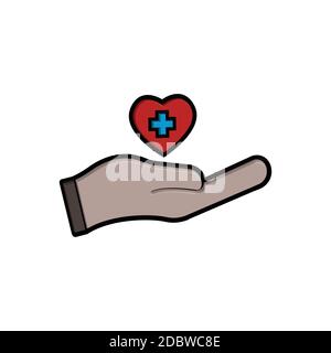 Icône main et coeur 3d avec symbole de santé. Illustration vectorielle de conception Illustration de Vecteur