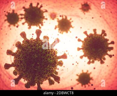 Covid-19, coronavirus. Plusieurs virus covid-19 infectant l'organisme humain. Image conceptuelle du virus à l'intérieur des cellules humaines. Banque D'Images