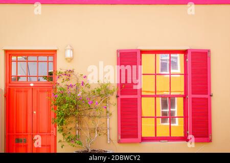 Façade de maison détails dans Bo-Kaap région de Cape Town, Afrique du Sud Banque D'Images