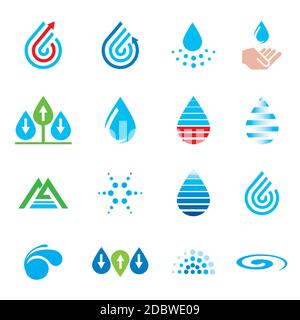 Icônes de l'eau et éléments de conception. Jeu de symboles de gouttes d'eau. Isolé sur fond blanc.vecteur disponible. Illustration de Vecteur
