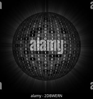 Sphère de nombres binaires aléatoires isolée sur fond noir - code binaire pour les données numériques dans le concept d'entreprise de sécurité Banque D'Images