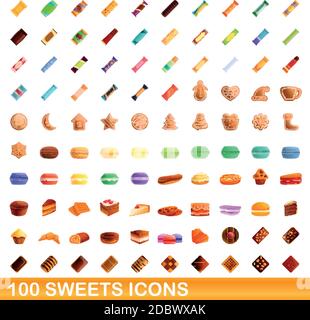 ensemble de 100 icônes de bonbons. Illustration de 100 icônes de bonbons ensemble de vecteur isolé sur fond blanc Illustration de Vecteur