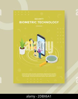 technologie biométrique de sécurité les personnes se tiennent devant un cadenas pour smartphone pour le gabarit de la bannière et de la circulaire pour l'impression de la couverture et de l'affiche du magazine Illustration de Vecteur