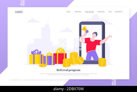 Recommandez à un ami un concept commercial d'illustration vectorielle de style plat. Illustration de Vecteur