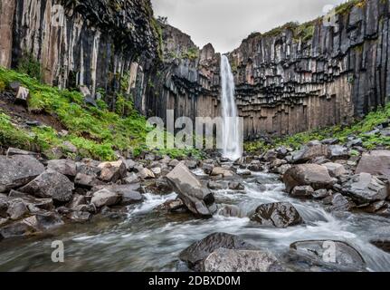 Cascade de Svartifoss dans le parc national de Skaftafell Banque D'Images