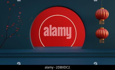 Joyeux fond de design chinois pour les bannières, l'affiche, la carte de vœux et la brochure. Rendu 3D photoréaliste. Banque D'Images