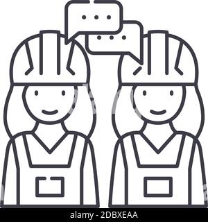 Icône de relation de travail, illustration isolée linéaire, vecteur de ligne mince, signe de conception de Web, symbole de concept de contour avec contour modifiable sur fond blanc. Illustration de Vecteur