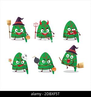 Émoticônes d'expression d'Halloween avec personnage de dessin animé de bandes vertes elf chapeau Illustration de Vecteur