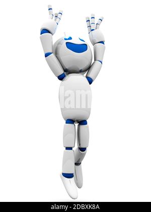 Rendu 3D Illustration d'un saut d'avion cartoon Robot. Banque D'Images