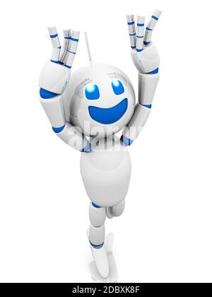 Rendu 3D Illustration d'un saut d'avion cartoon Robot. Banque D'Images