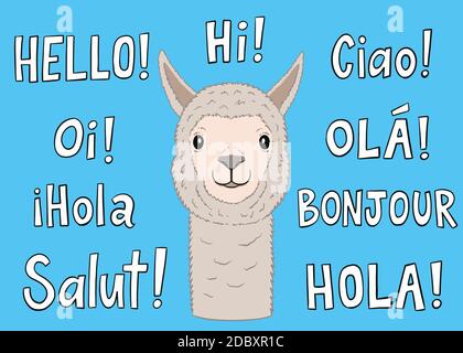 Llama avec des salutations dans différentes langues. Illustration vectorielle Illustration de Vecteur