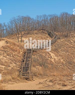 Escalier au sommet des dunes dans Indiana Dunes Parc national de l'Indiana Banque D'Images