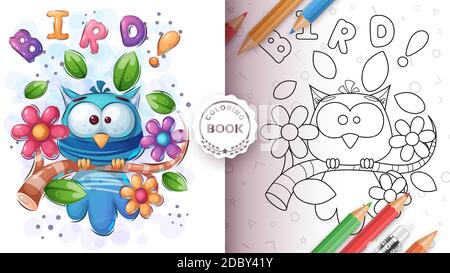 Joli oiseau en fleur - livre de coloriage Illustration de Vecteur