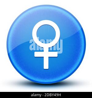 Signe femelle globe oculaire brillant bleu bouton rond illustration abstraite Banque D'Images