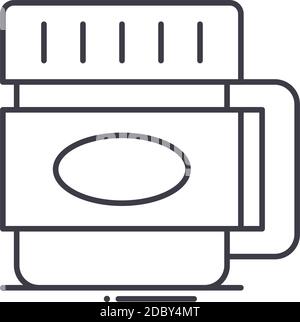 Icône de conteneur d'aliments de cuisine, illustration isolée linéaire, vecteur de ligne mince, signe de conception de Web, symbole de concept de contour avec trait modifiable sur blanc Illustration de Vecteur