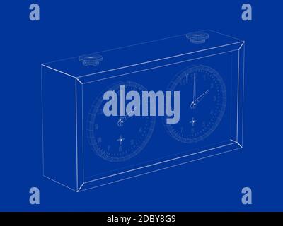Modèle 3D à cadre filaire de l'horloge d'échecs analogique Banque D'Images
