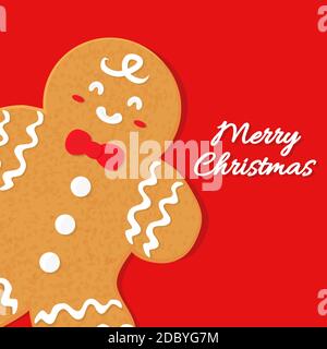 Carte de Noël joyeuse rouge vecteur d'arrière-plan illustration avec pain d'épice homme cookie. Illustration de Vecteur