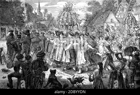 Fête de la récolte dans l'Uckermark, Mark Brandenburg, Allemagne, 1885 / Erntefest in der Uckermark, Mark Brandenburg, Deutschland, 1885, Historisch, historique, numérique reproduction améliorée d'un original du 19ème siècle / digitale Reproduktion einer Originalvorlage aus dem 19. Jahrhundert Banque D'Images