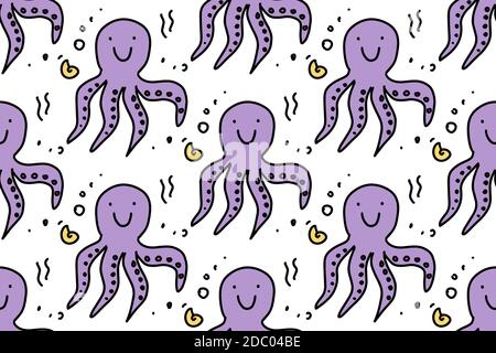Motif Sea Life sans coutures avec adorable bougeodleoctoptus. Dessins à la main caricatures pieuvre. Arrière-plan marin. Illustration vectorielle pour votre tissu, textile Illustration de Vecteur