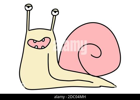 Escargot amusant de dessin animé. Jolie petite gigole à motif dessin animé. Illustration vectorielle dessinée à la main, isolée sur fond blanc. Illustration de Vecteur