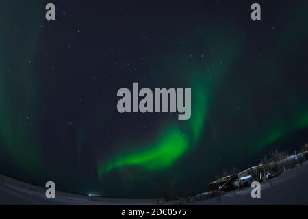 Aurores boréales dans le ciel nocturne. Aurores boréales dans la toundra. Banque D'Images