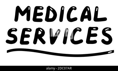 Services médicaux, médecin en ligne, lettrage calligraphie illustration. Vector eps manuscrit pinceau à la mode noir isolé sur fond blanc. Illustration de Vecteur