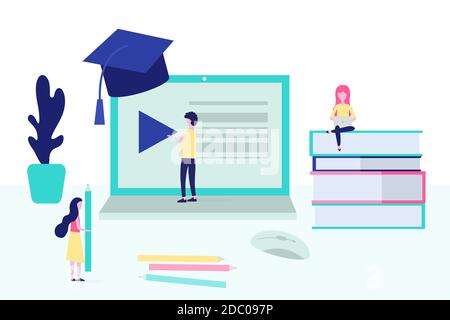Conception plate concept de formation en ligne, formation et cours, apprentissage, didacticiels vidéo. Webinaires. Illustration vectorielle. Illustration de Vecteur