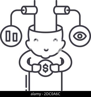 Icône de comportement du consommateur, illustration isolée linéaire, vecteur de ligne mince, signe de conception Web, symbole de concept de contour avec contour modifiable sur blanc Illustration de Vecteur