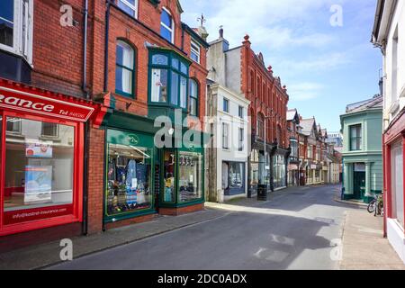 Boutiques dans la rue Micheal, Peel, Isle of Man Banque D'Images