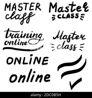 Formation en ligne, cours de maître, illustration de calligraphie de lettrage dessinées à la main. Vector eps brosse tendance isolée sur fond blanc. Illustration de Vecteur