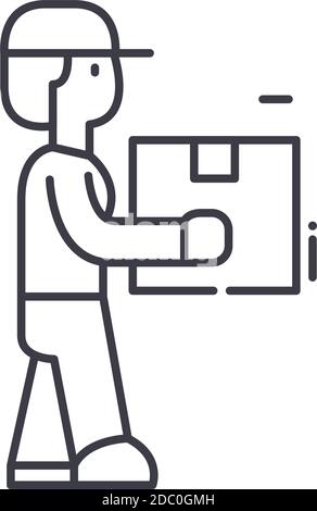 Icône de ramassage de la porte de messagerie, illustration isolée linéaire, vecteur de ligne mince, panneau de conception de Web, symbole de concept de contour avec trait modifiable sur blanc Illustration de Vecteur