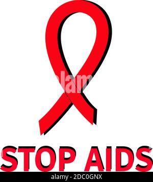 Ruban rouge sur fond blanc. Stop AIDS. Illustration de Vecteur