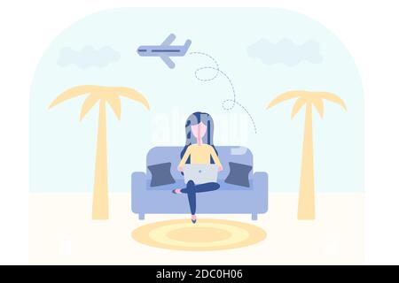 Concept de réservation en ligne. Billets d'avion et site Web de l'hôtel. Billet d'avion ou réserve d'assurance à distance pour le tourisme de vacances Illustration de Vecteur