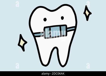 Jolie dent de dessin animé. Dessin à la main dessin de ligne art Doodle vecteur illustration isolée sur fond blanc. Concept de soins pour la cavité buccale, dentisterie Illustration de Vecteur