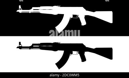 Fusil d'assaut. Icône d'illustration plate. Illustration vectorielle d'un fusil d'assaut Kalachnikov AK-47. Ensemble d'armes sur fond noir et blanc Illustration de Vecteur